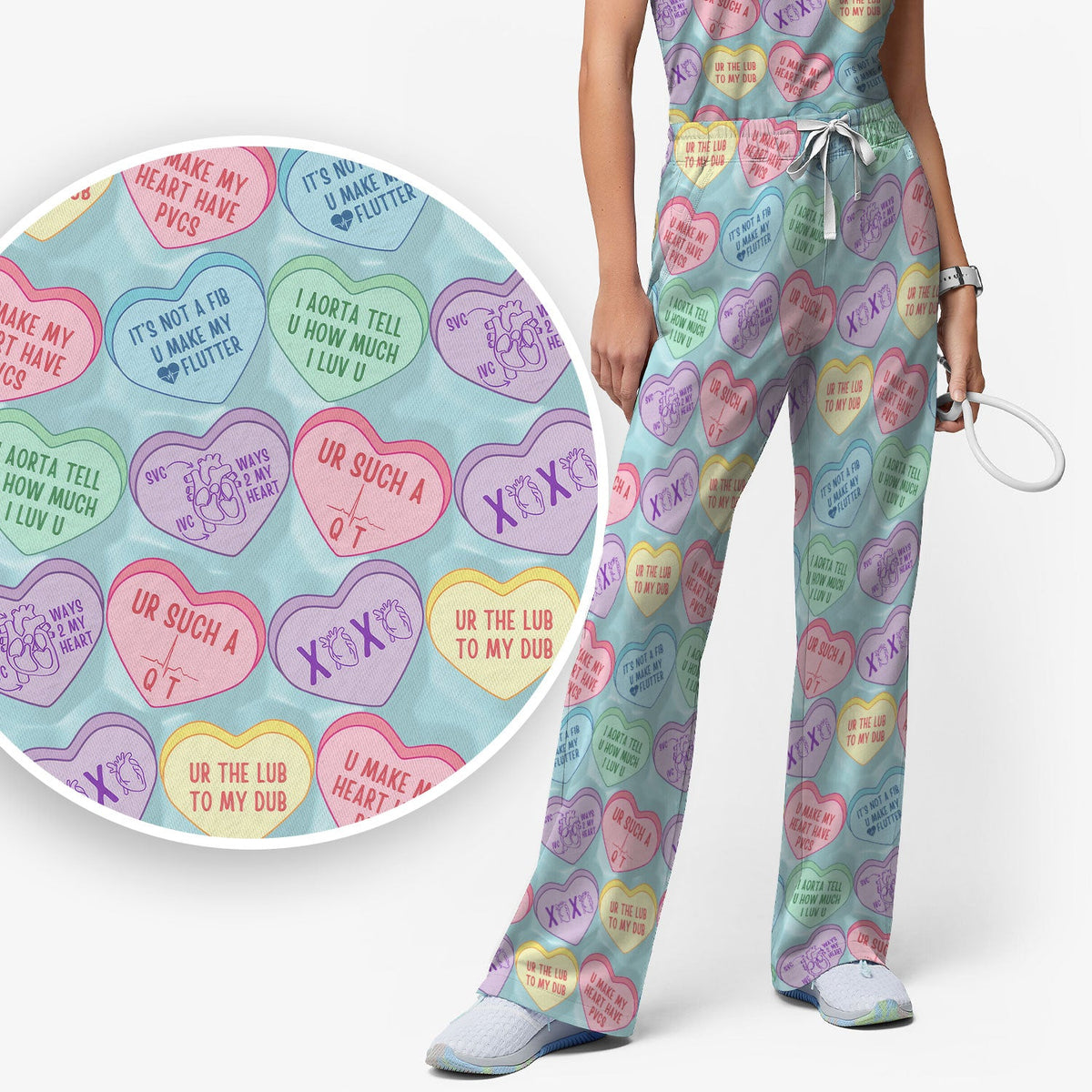 Candy Heart Nurse Scrub Set - Valentines Day Gift