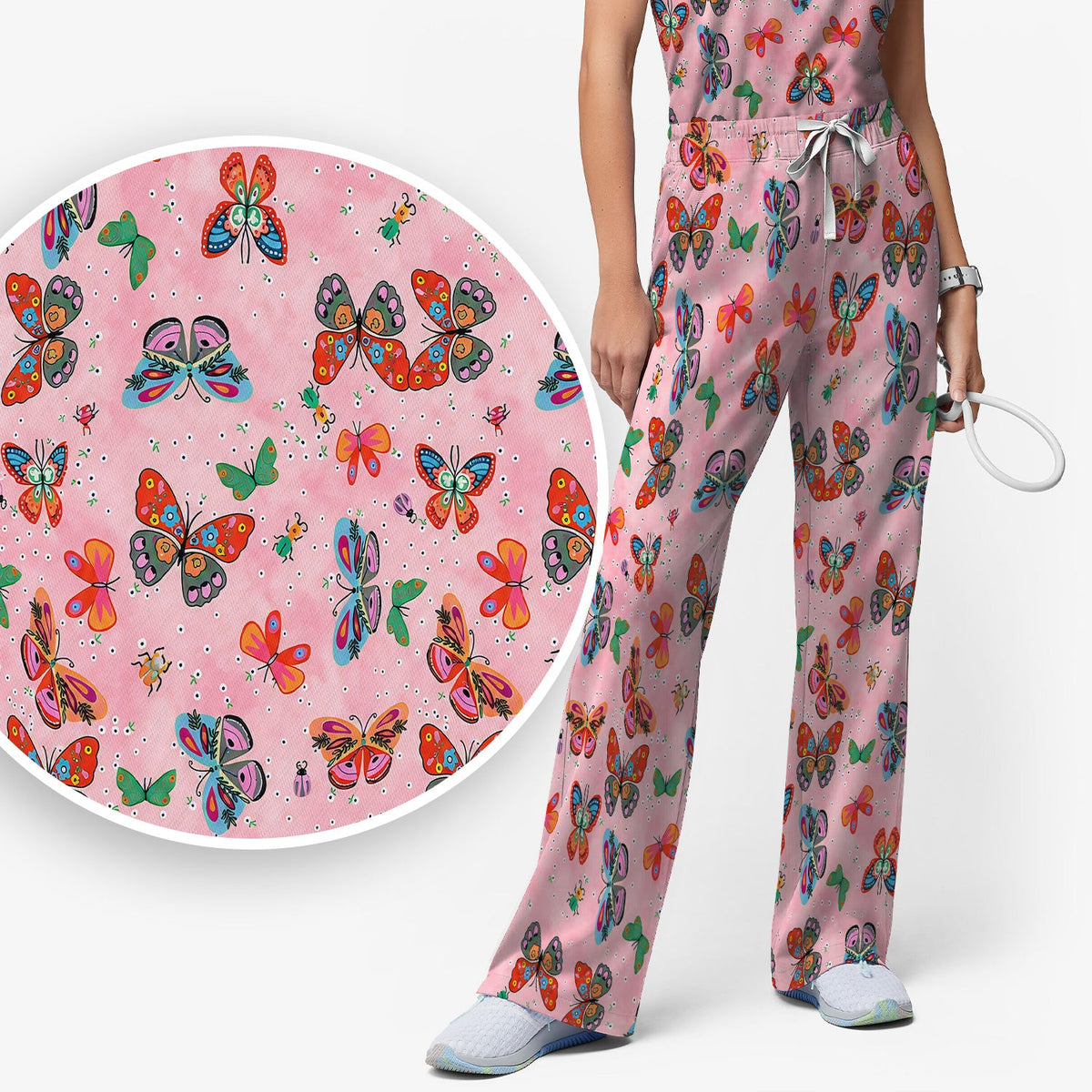 Colorful Butterfly Garden Nurse Scrub Set