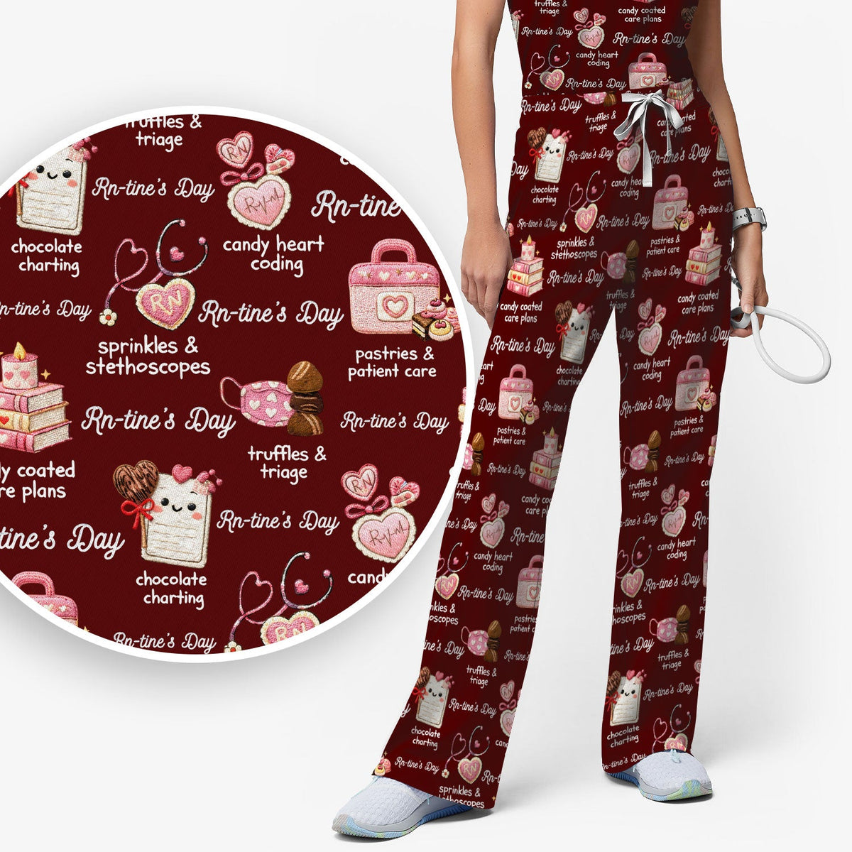 RN Sweets Valentine Stethoscope Nurse Scrub Set