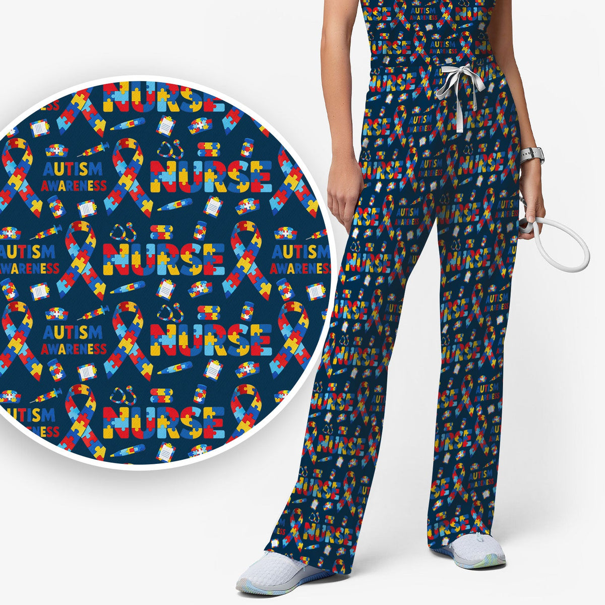 Autism Awareness Puzzle Ribbon Nurse Scrub Set