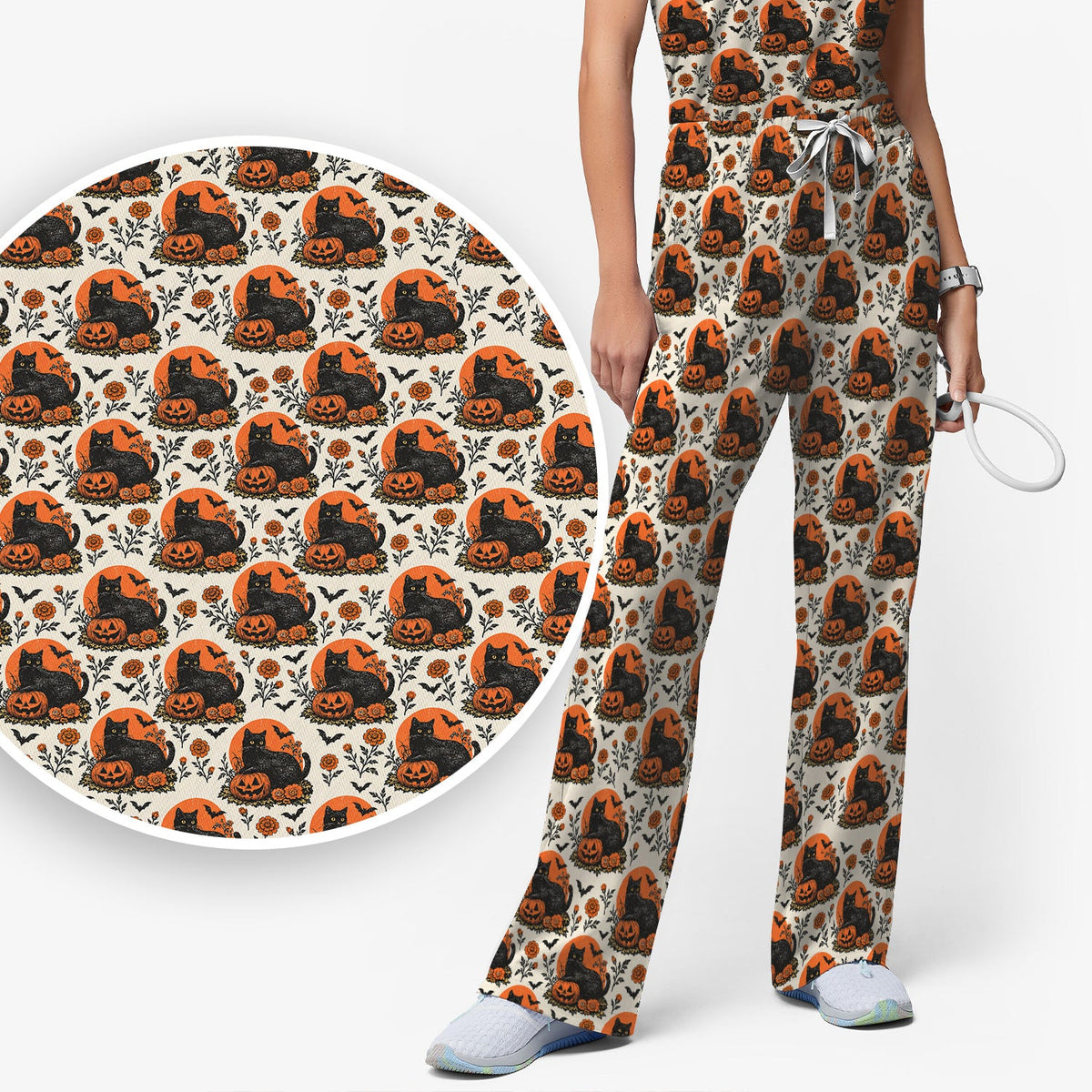 Black Cat Energy Nurse Scrub Set - Halloween Gift