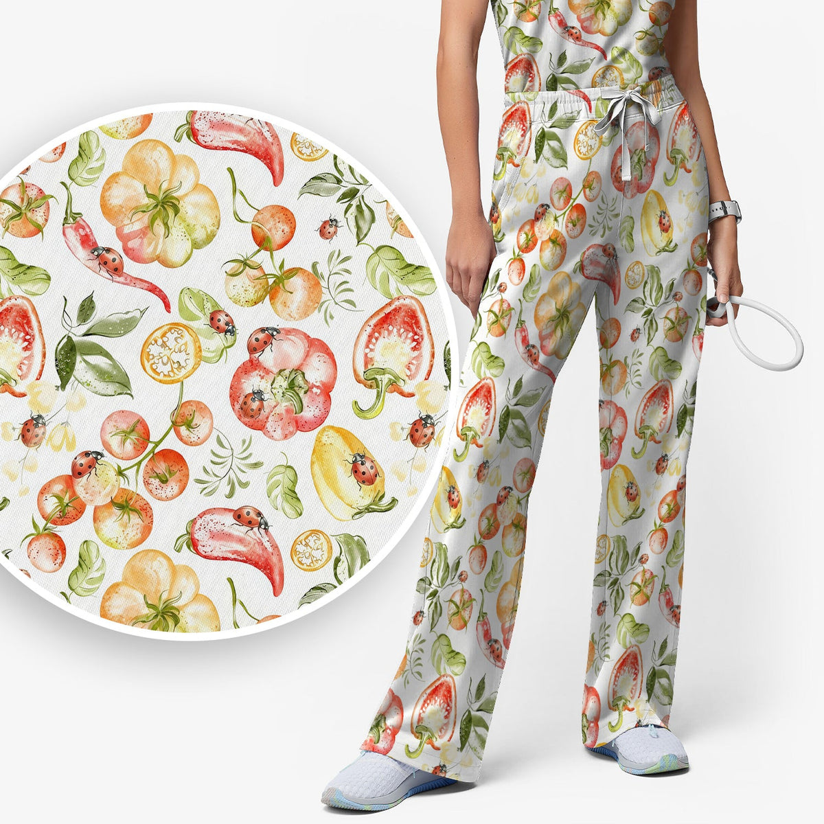 Watercolor Veggie Ladybug Nurse Scrub Set