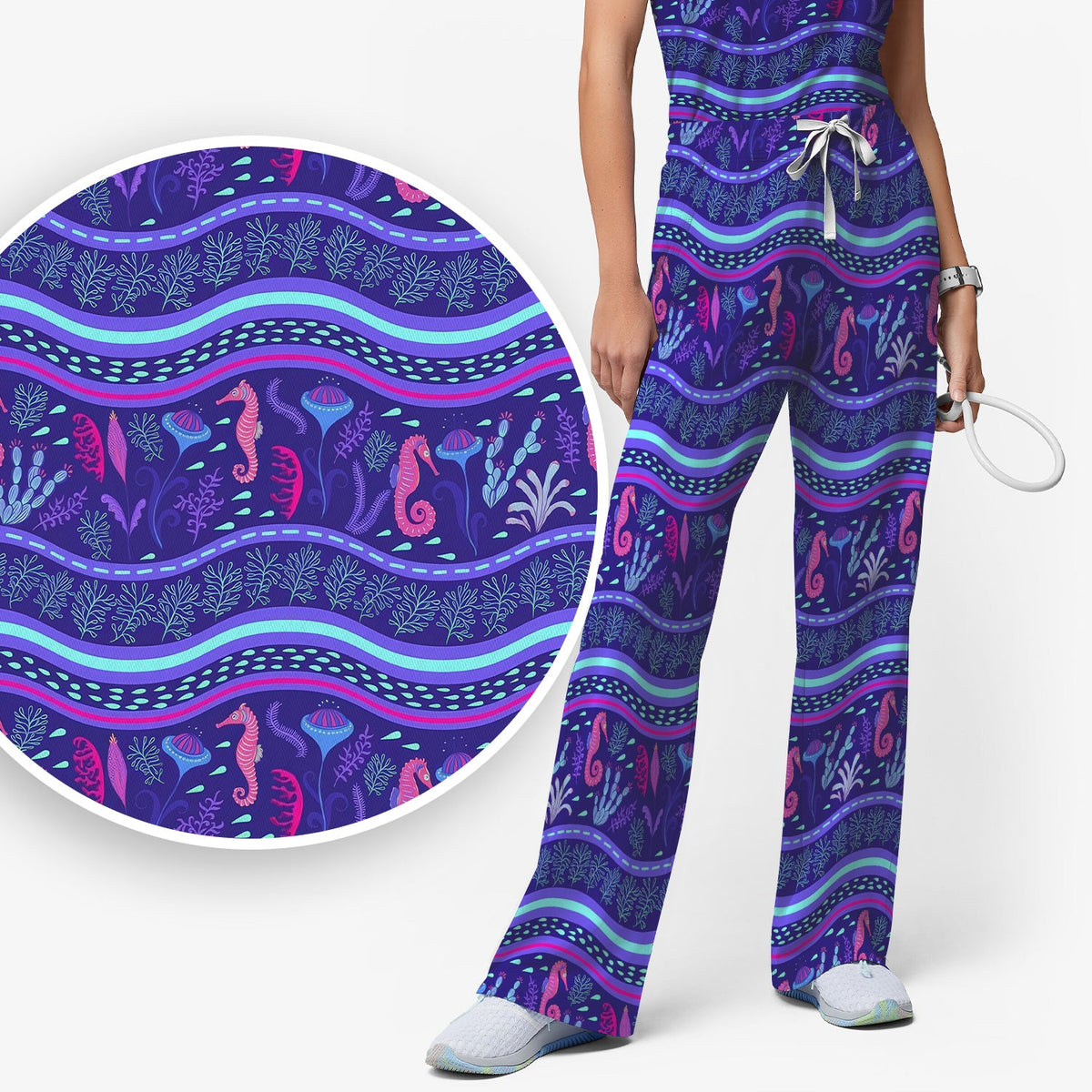 Purple Seahorse Ocean Nurse Scrub Set