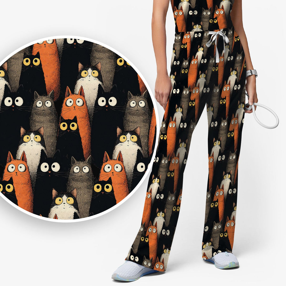 Black Cat Lover Nurse Scrub Set