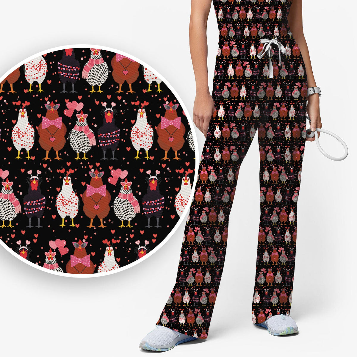 Chicken Valentine Nurse Scrub Set