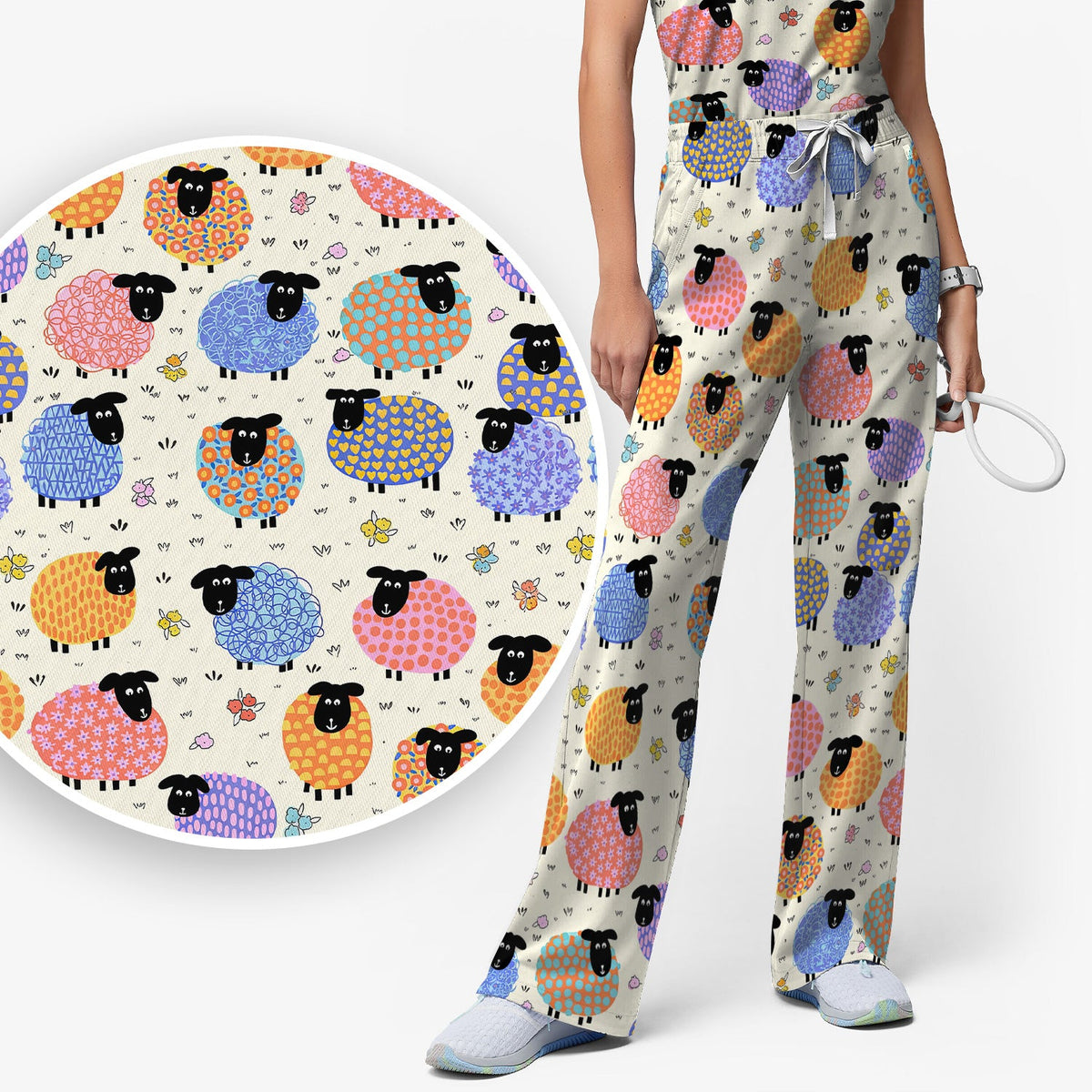 Colorful Sheep Nurse Scrub Set