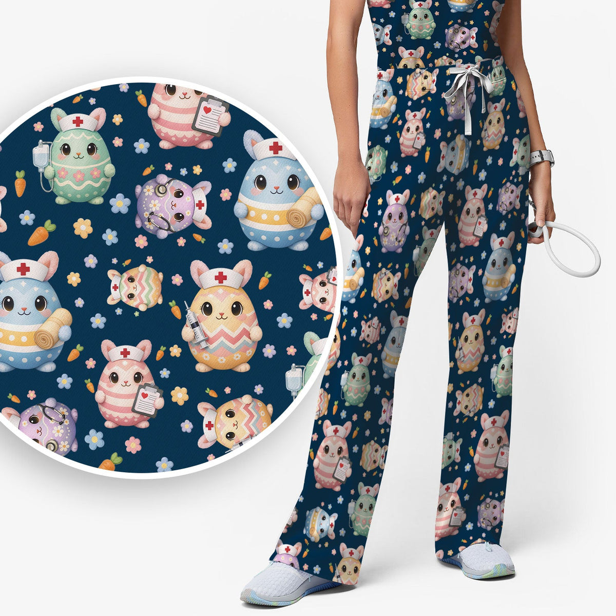 Bunny Pastel Floral Nurse Scrub Set