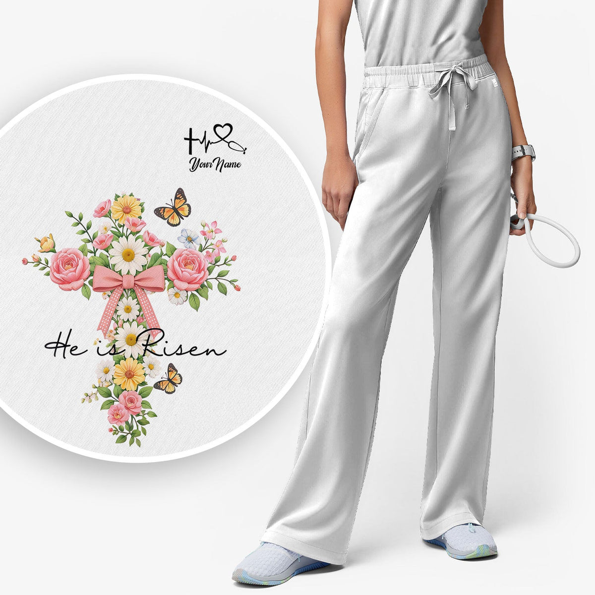 Personalized Easter Nurse He Is Risen Scrub Set