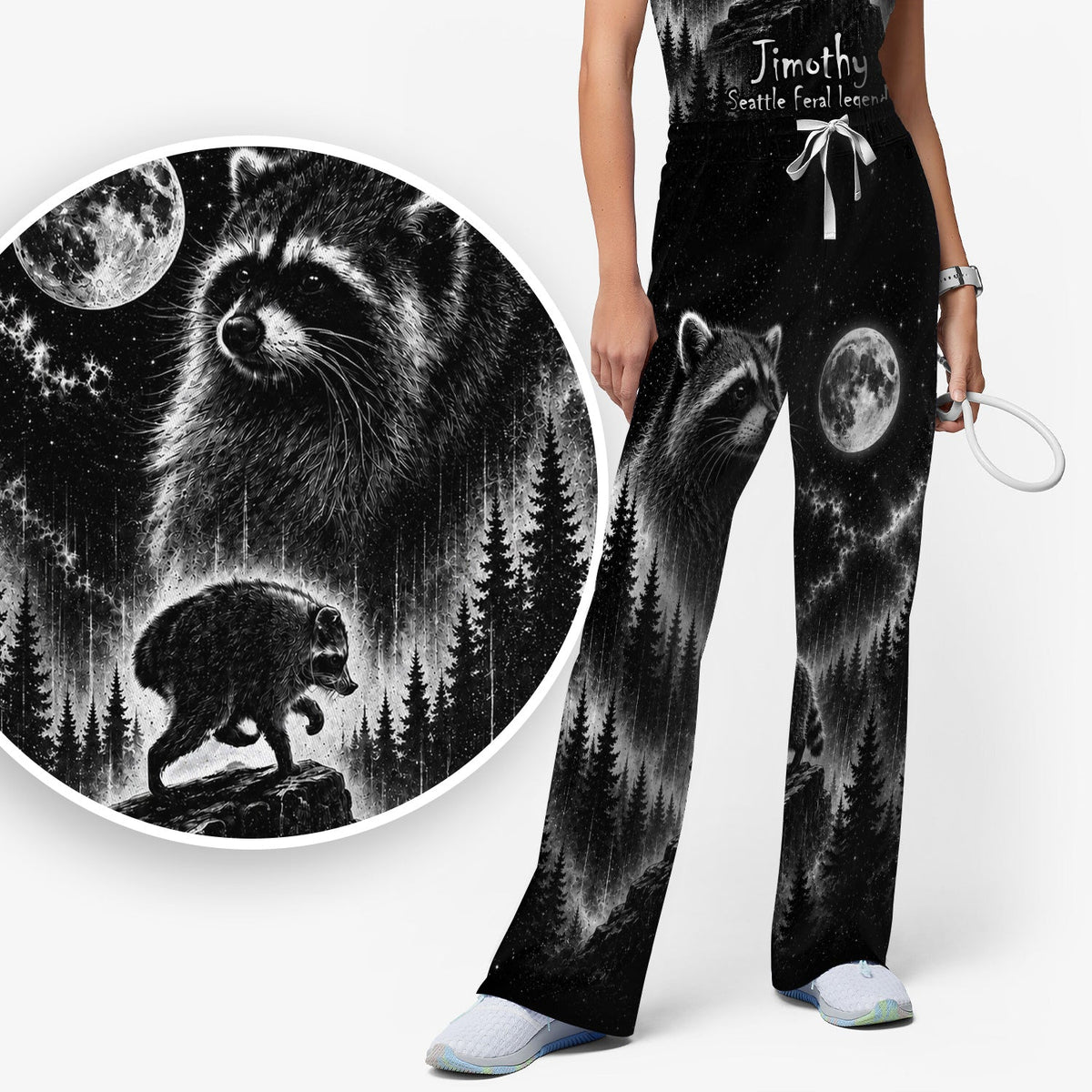 Moonlit Jimothy Raccoon Forest Nurse Scrub Set