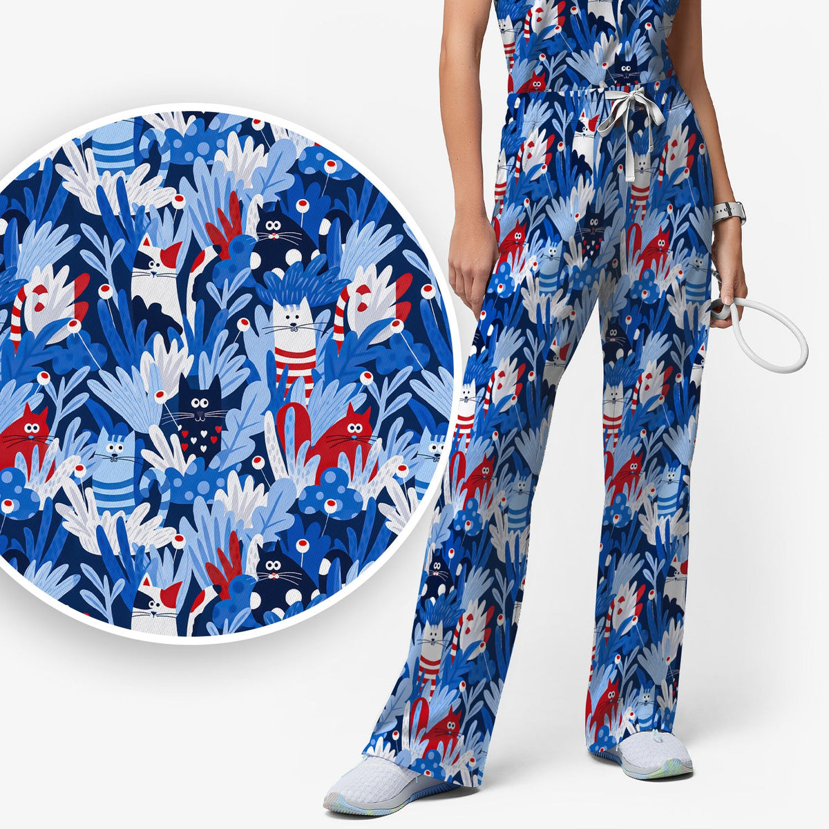 Cats Among Blue Foliage Nurse Scrub Set