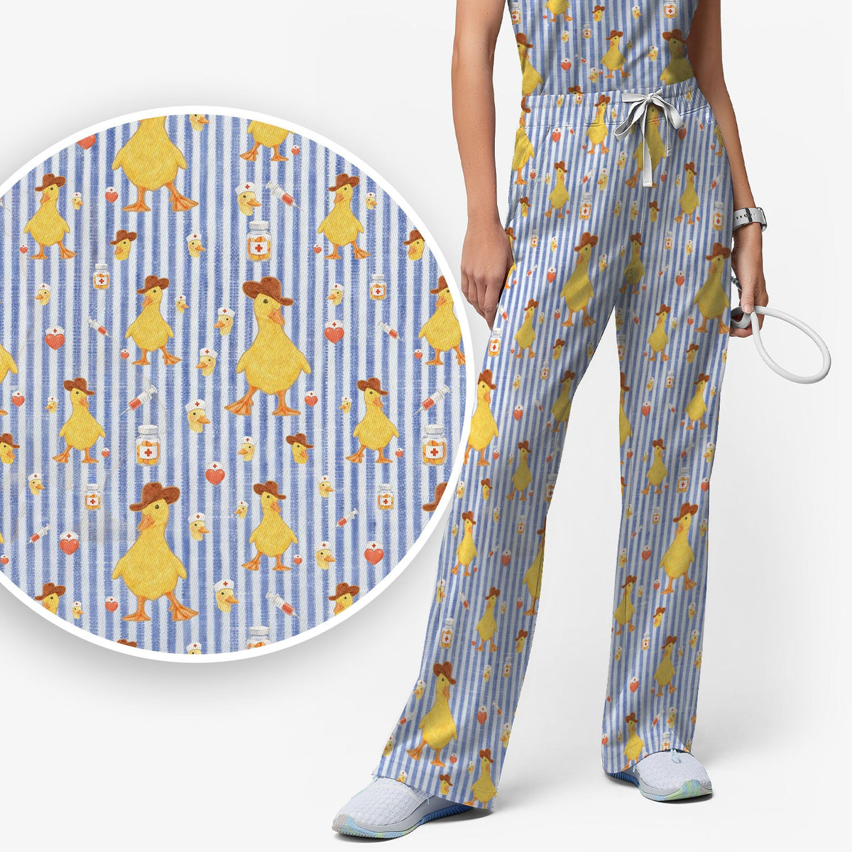 Cowboy Ducktor Vertical Stripe Nurse Scrub Set