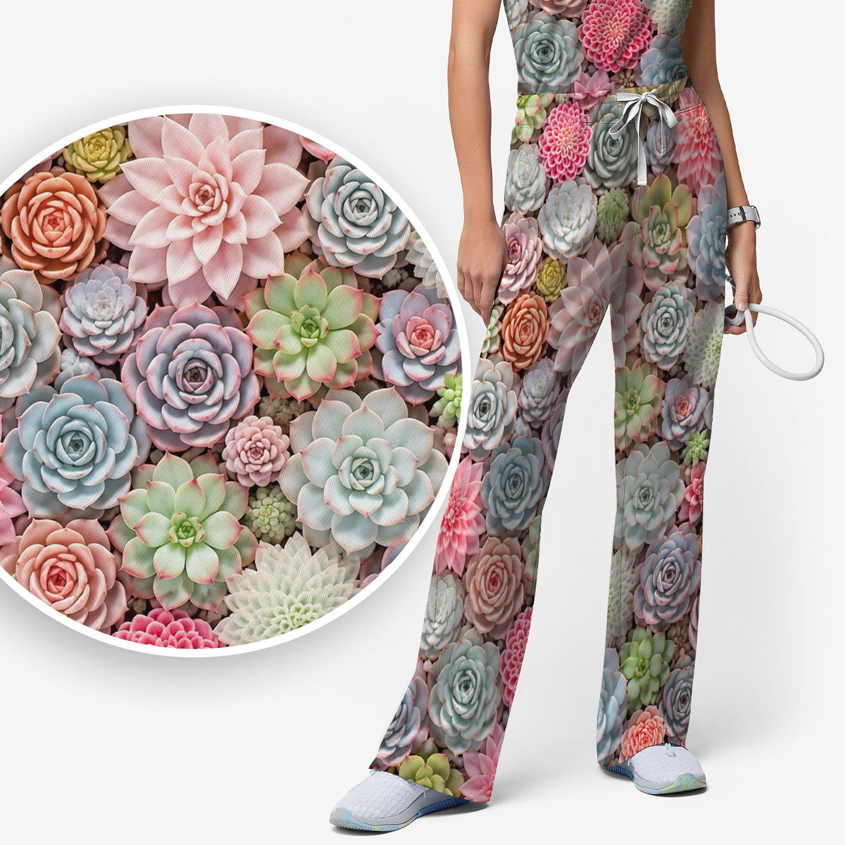 Pastel Succulent Blossom Nurse Scrub Set