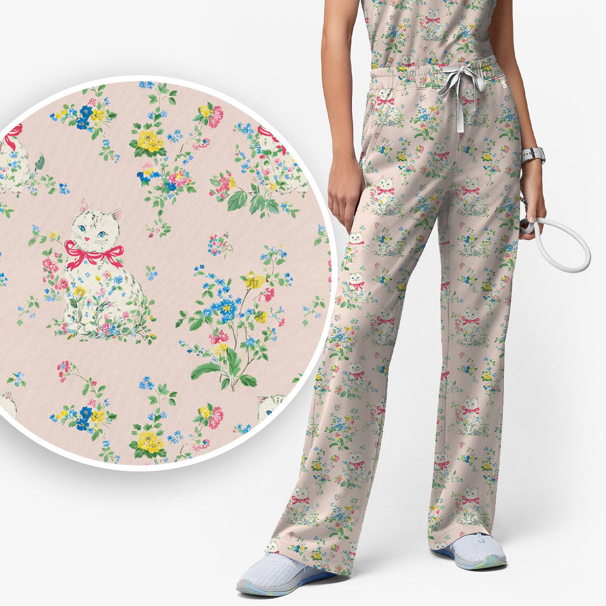 Vintage Floral Cat Nurse Scrub Set