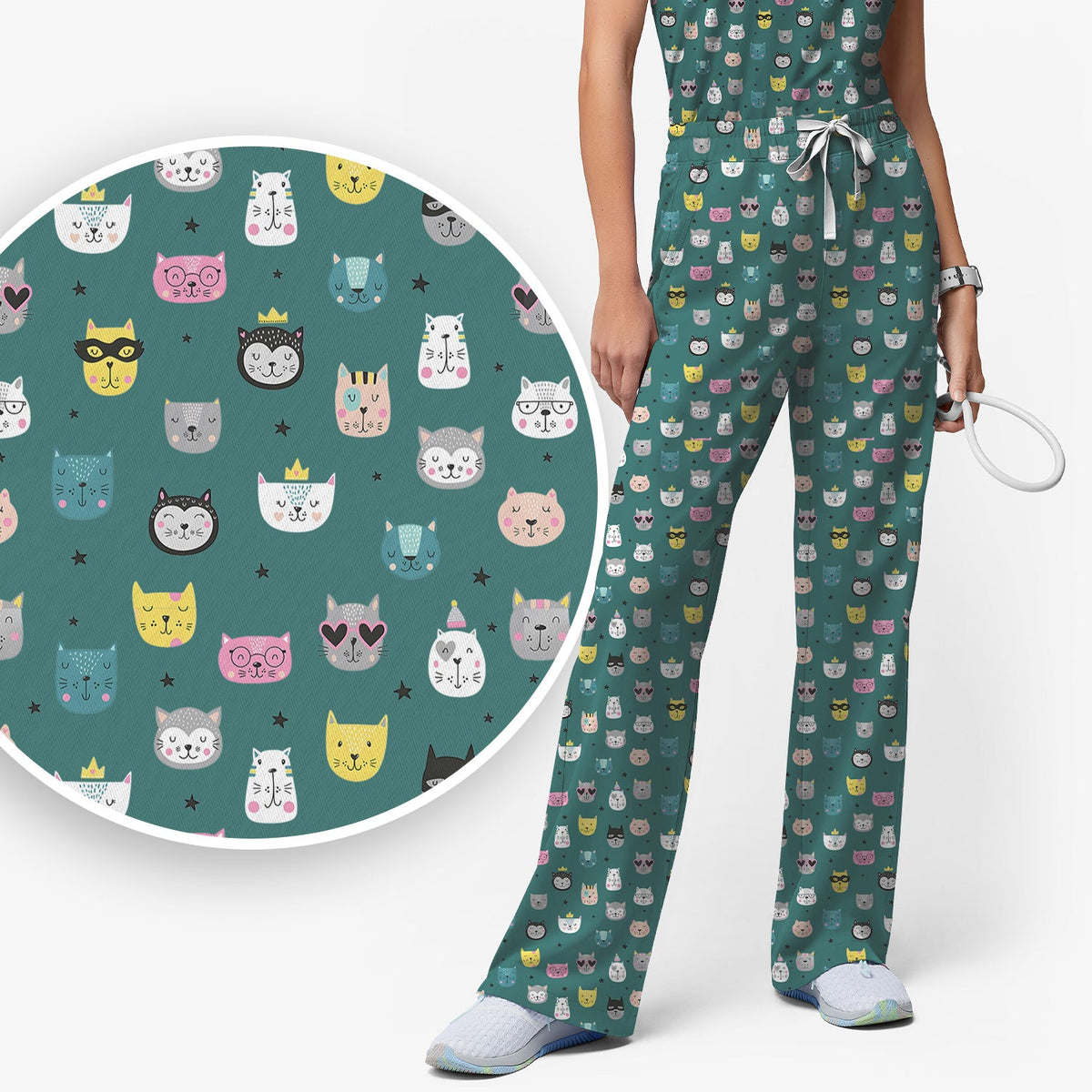 Colorful Kitty Nurse Scrub Set
