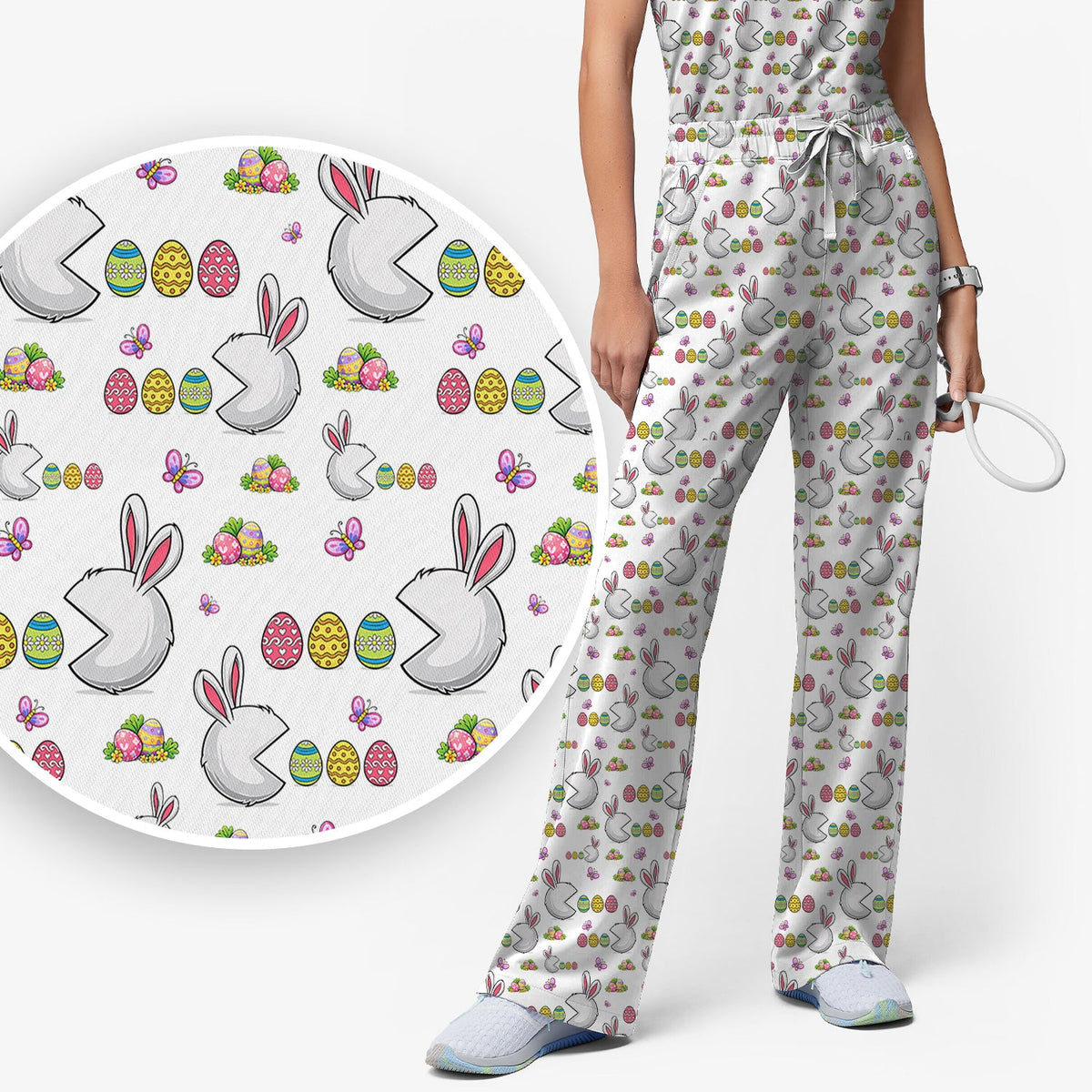Bunny Colorful Eggs Nurse Scrub Set - Easter Gift