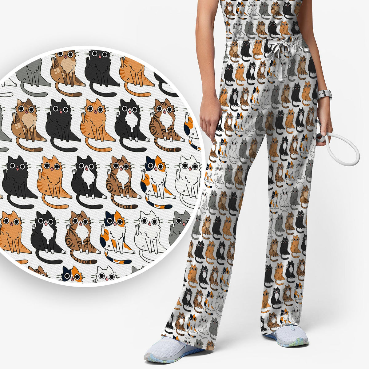 Cat Pattern Nurse Scrub Set