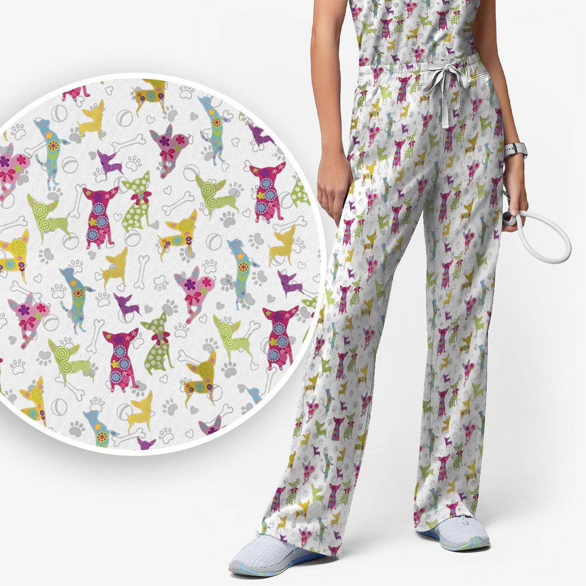 Colorful Playful Dog Nurse Scrub Set
