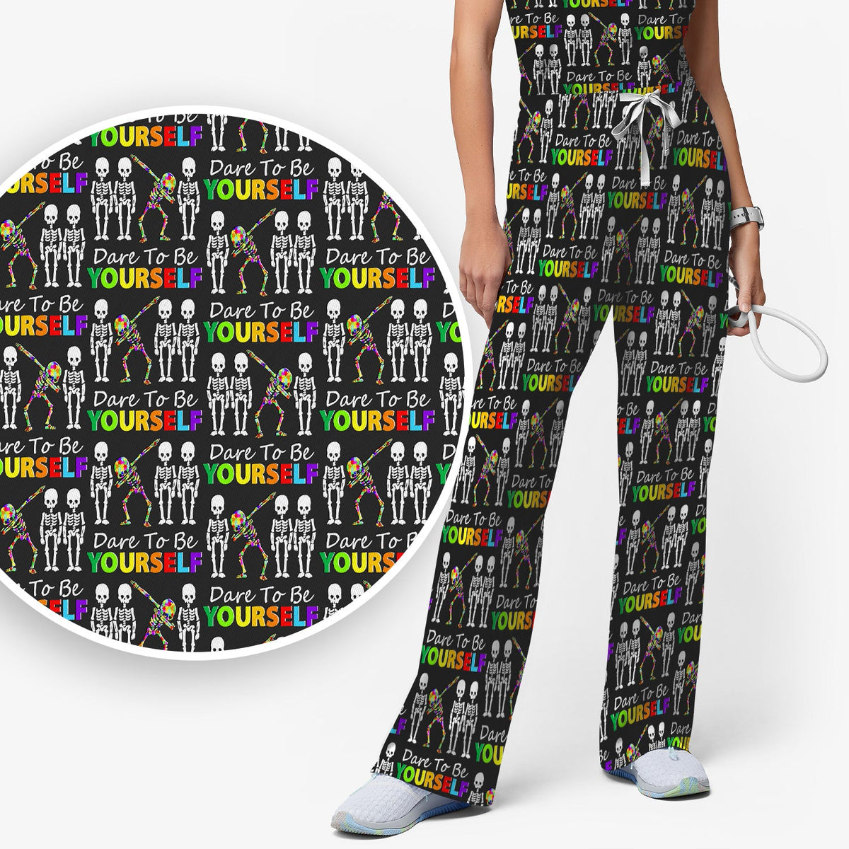 Rainbow Skeleton Dare To Be Yourself Nurse Scrub Set