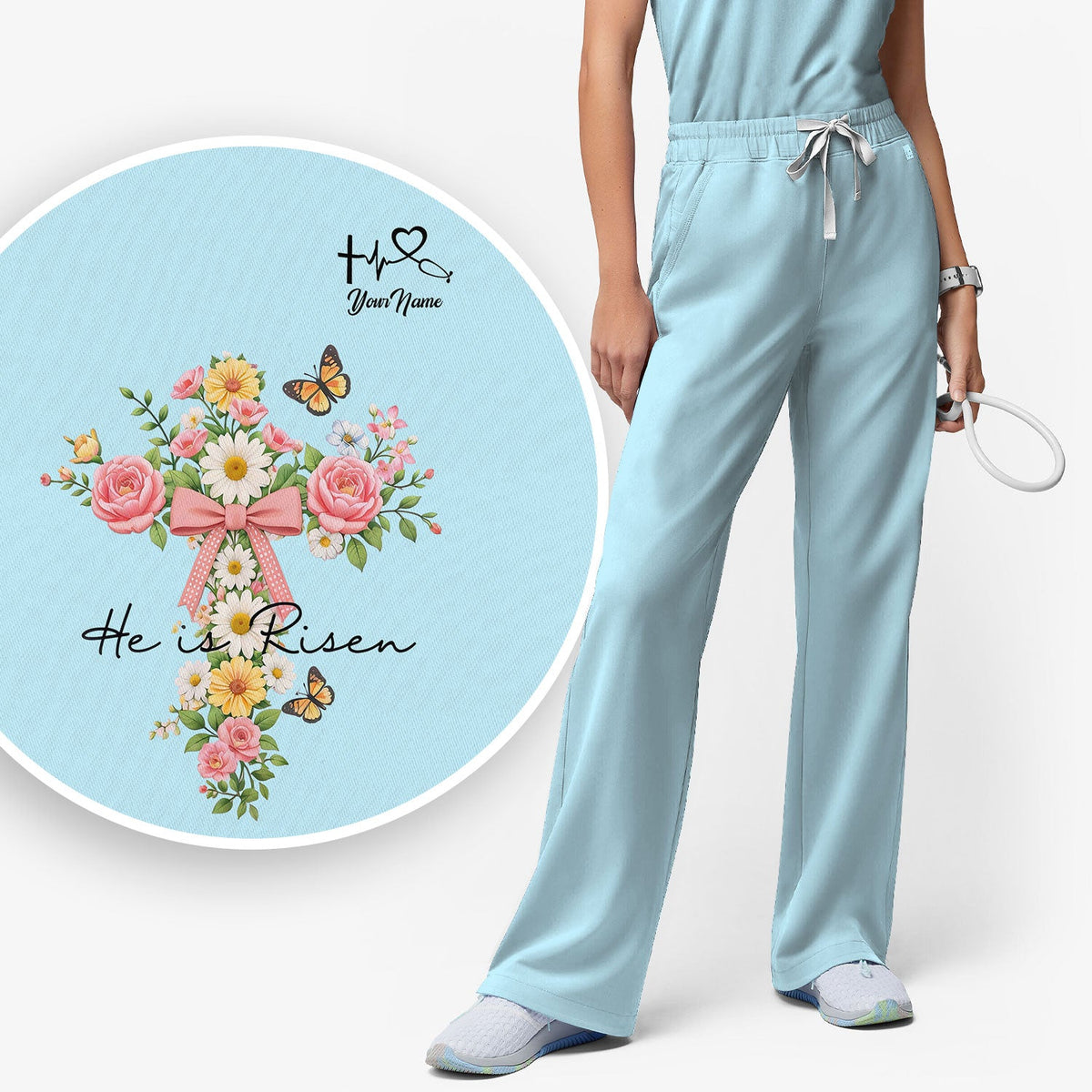 Personalized Easter Nurse He Is Risen Scrub Set