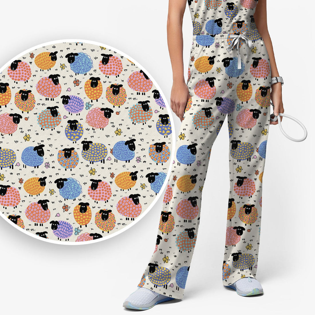 Adorable Colorful Sheep Nurse Scrub Set