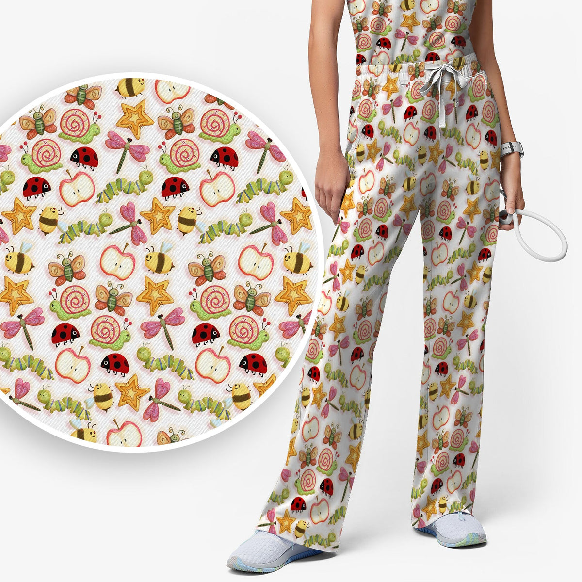 Snail Ladybug Caterpillar Apple Garden Nurse Scrub Set