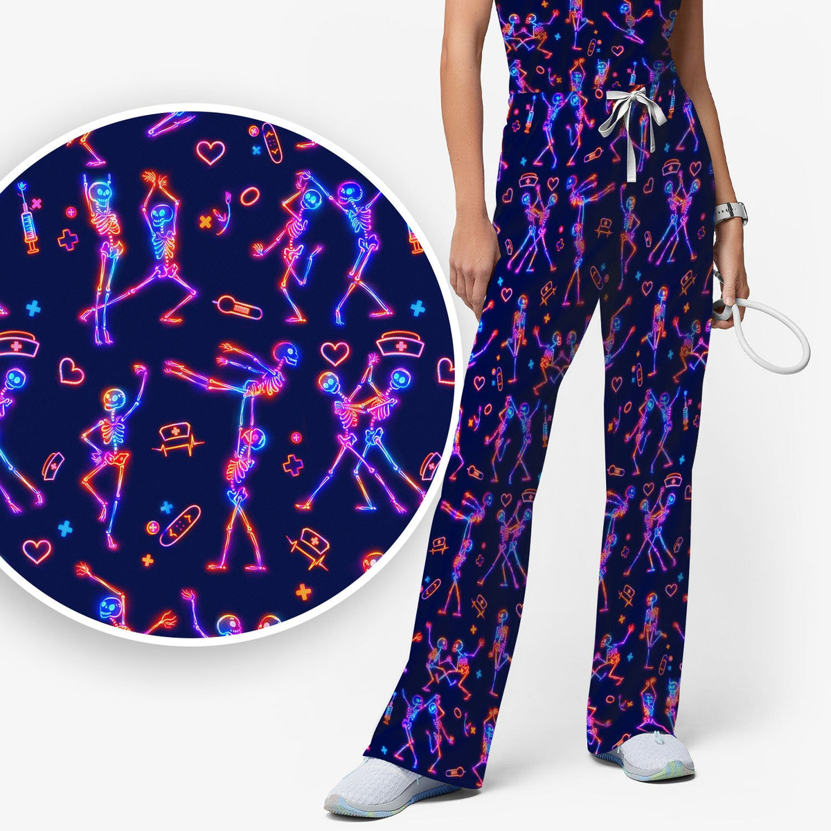 Neon Dancing Skeleton Nurse Scrub Set
