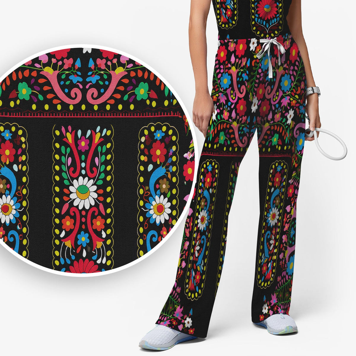 Colorful Folk Art Floral Nurse Scrub Set