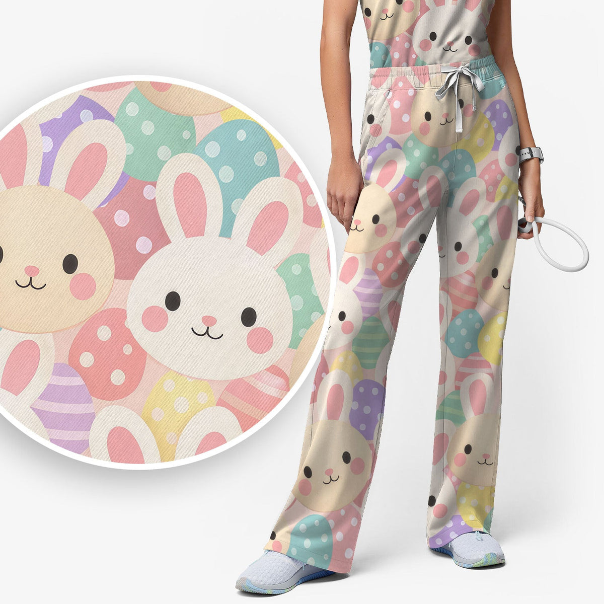 Pastel Bunny Easter Eggs Nurse Scrub Set