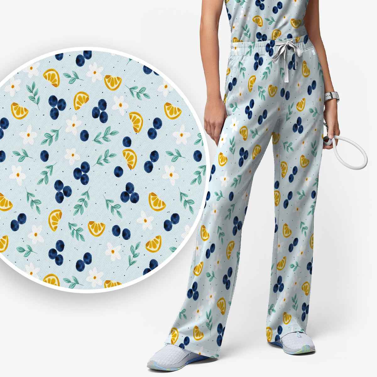 Blueberry Lemon Daisy Nurse Scrub Set