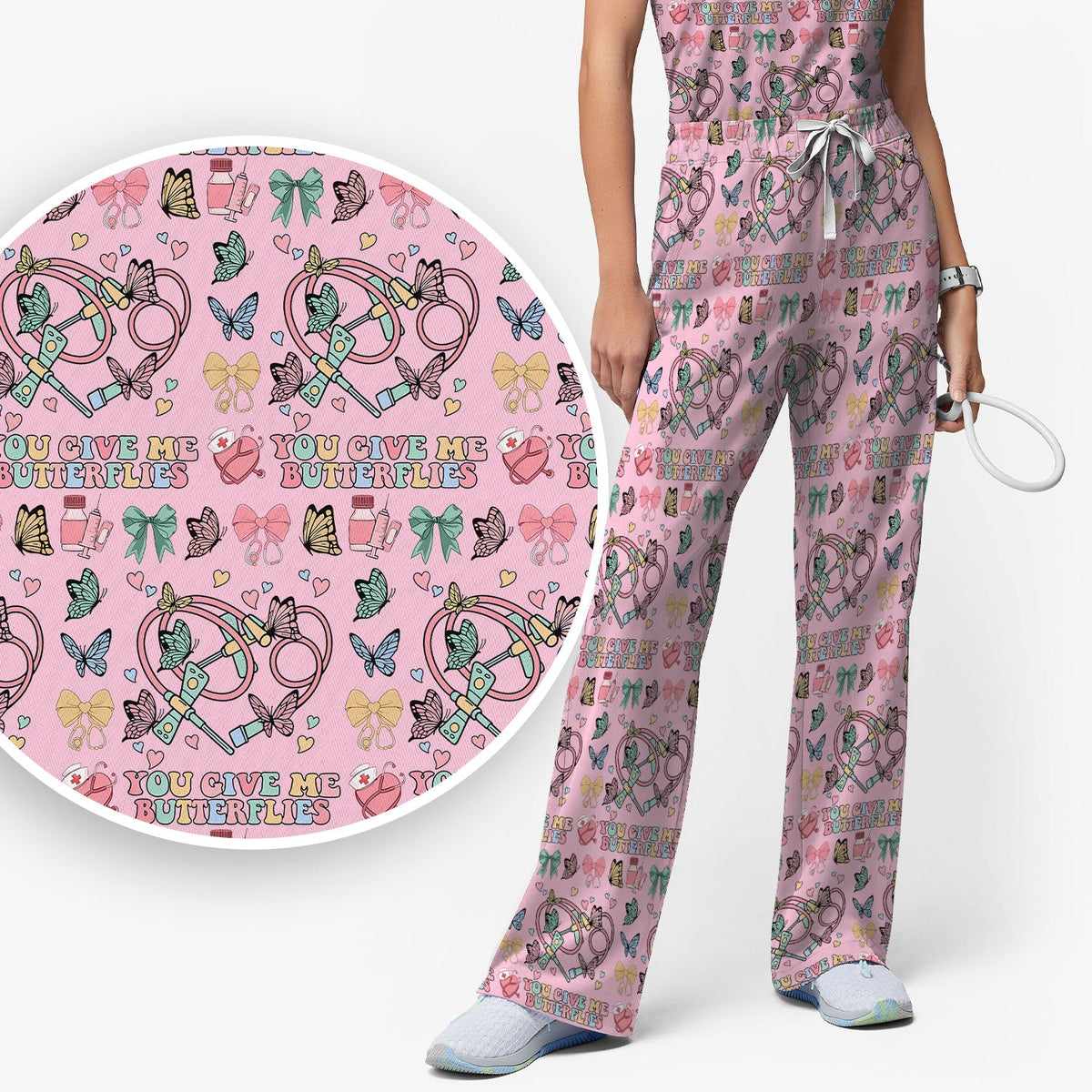 Butterfly Heart Nurse Scrub Set - Valentines Day Gift