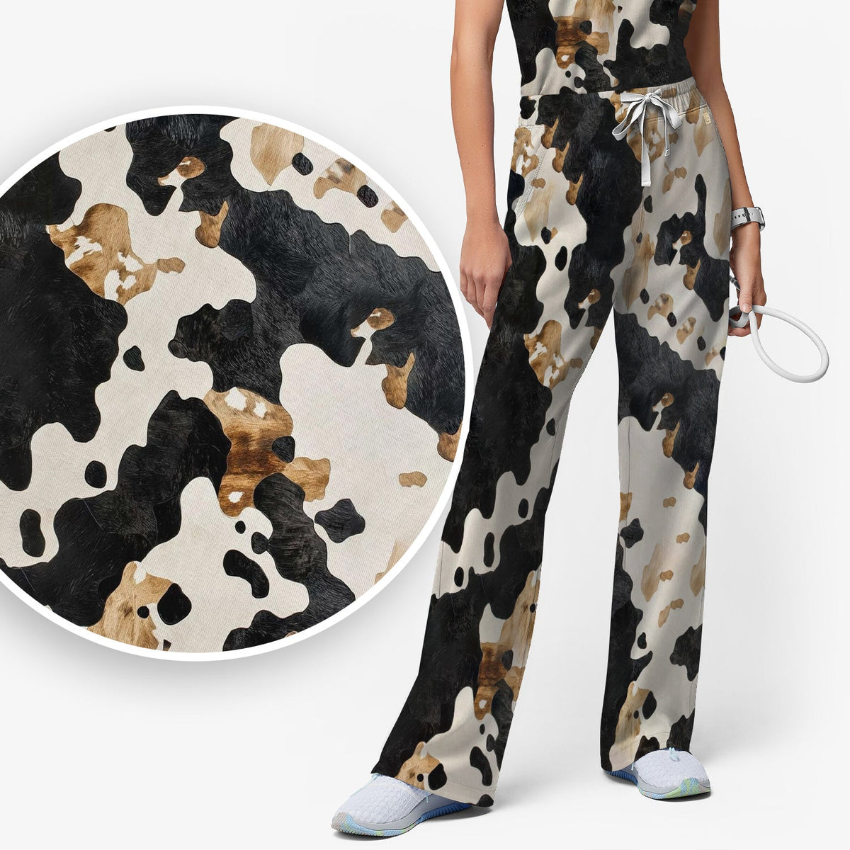 Classic Cow Print Nurse Scrub Set