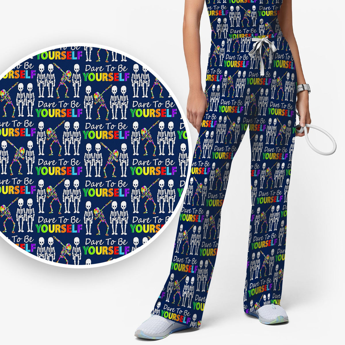 Rainbow Skeleton Dare To Be Yourself Nurse Scrub Set