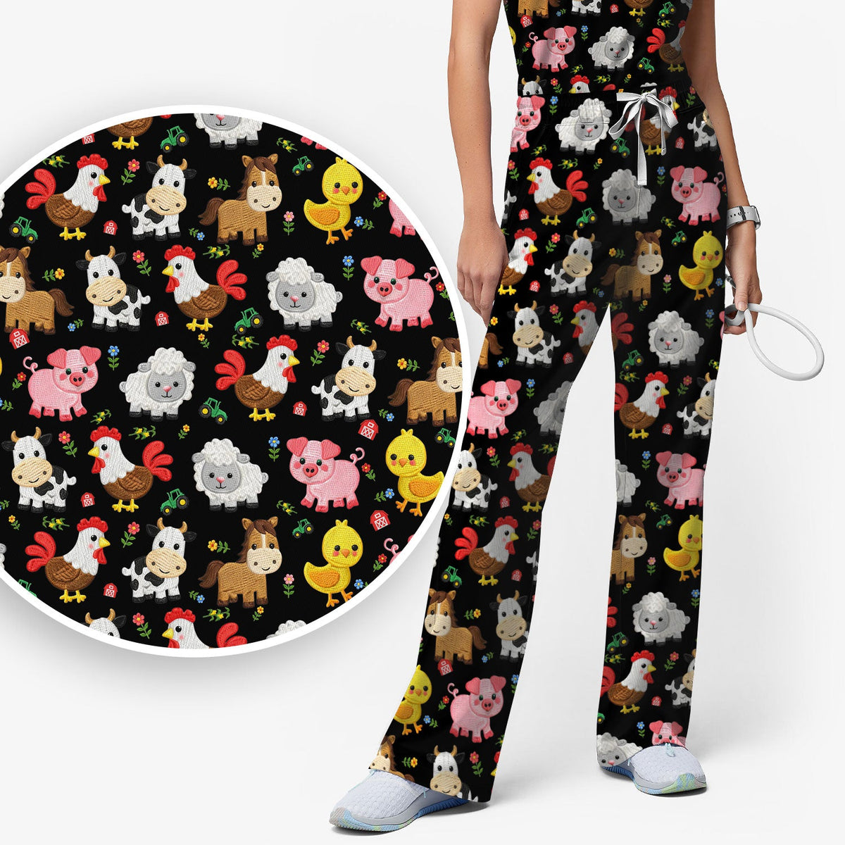 Cartoon Farm Animal Nurse Scrub Set