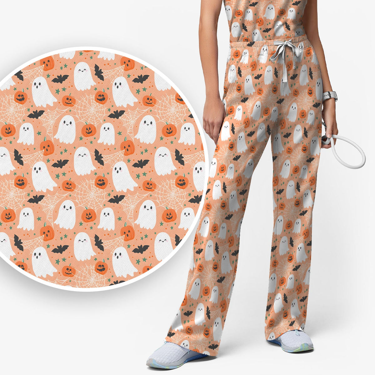 Halloween Ghost Pumpkin Nurse Scrub Set