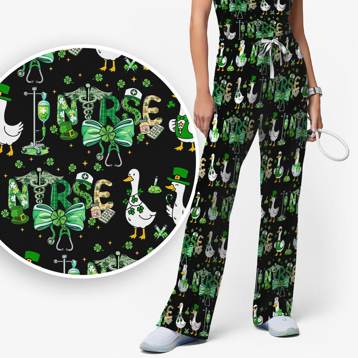 Shamrock Goose Nurse Scrub Set - St Patricks Day Gift