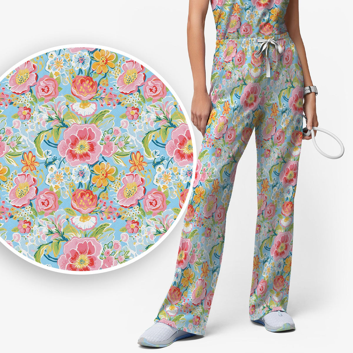 Pastel Tropical Floral Garden Nurse Scrub Set