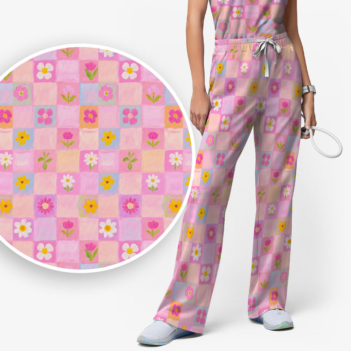 Colorful Mixed Flowers Nurse Scrub Set