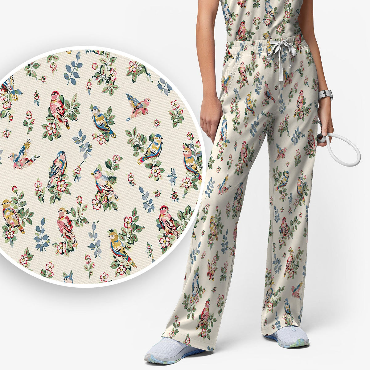Vintage Birds Blossom Nurse Scrub Set