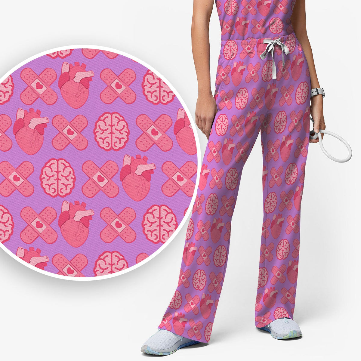 Heart Brain Medical Icon Nurse Scrub Set