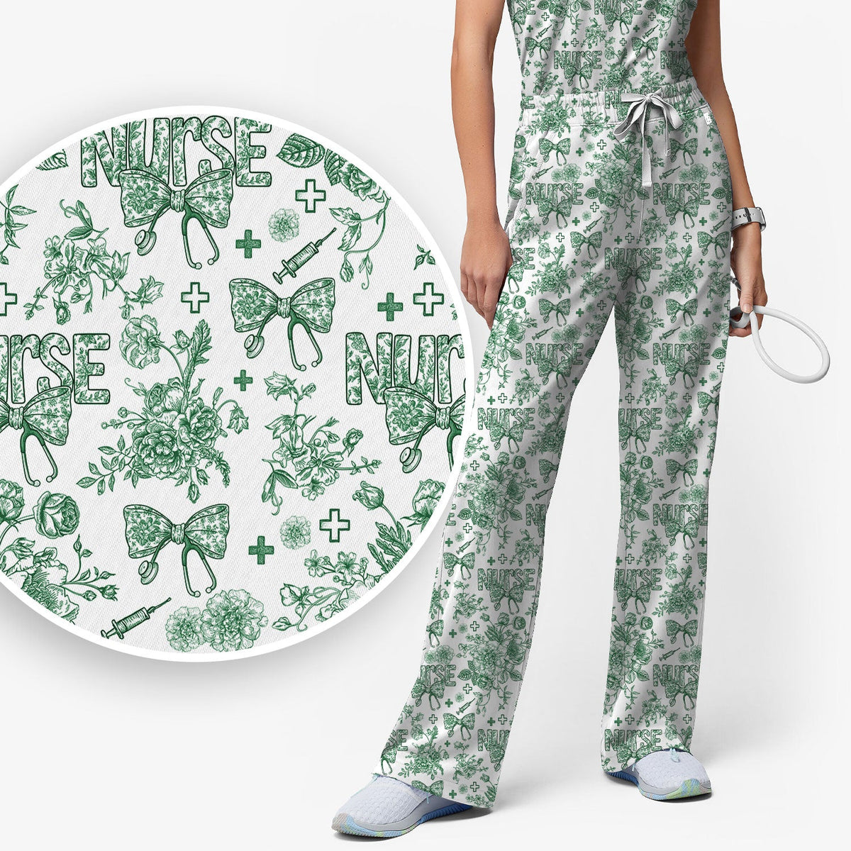 Toile De Jouy Floral Nurse Scrub Set