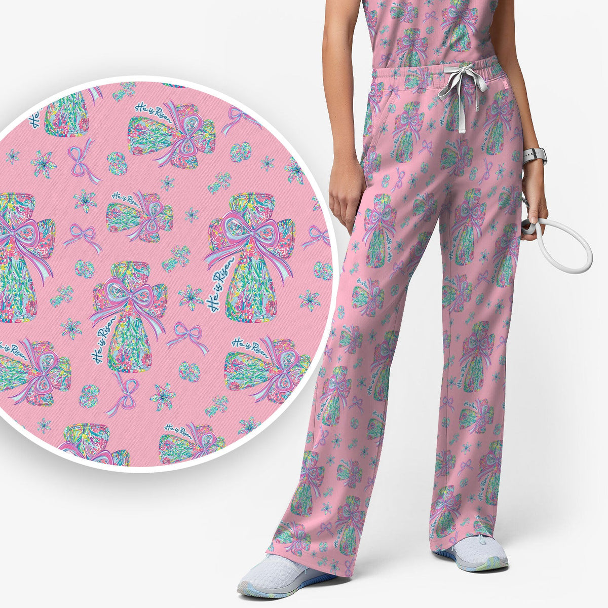 Colorful Bow Nurse Scrub Set