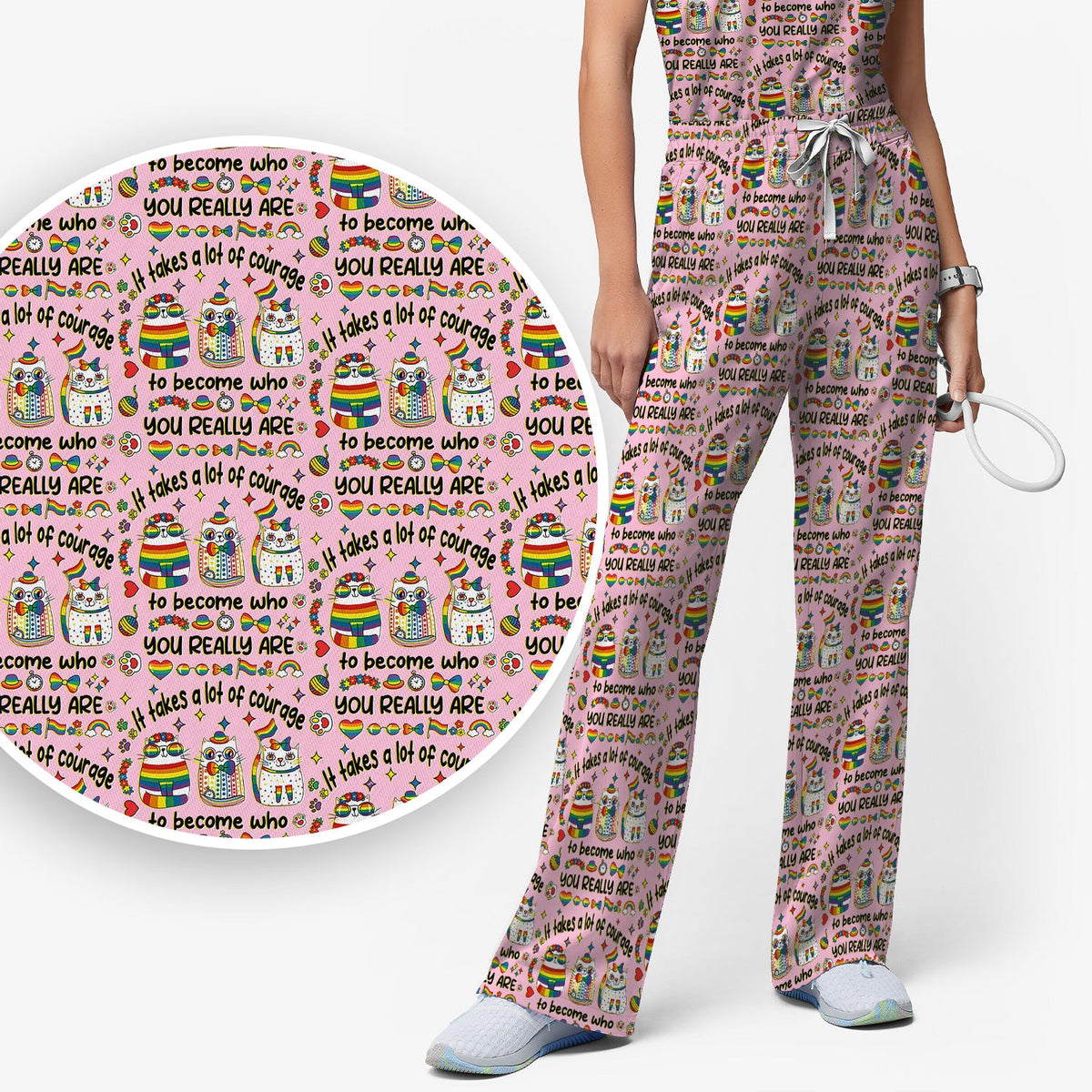 Nurse Rainbow Cat Courage Scrub Set