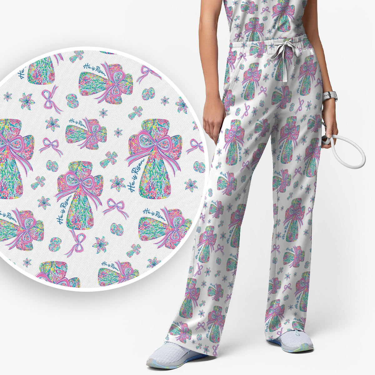 Colorful Bow Nurse Scrub Set