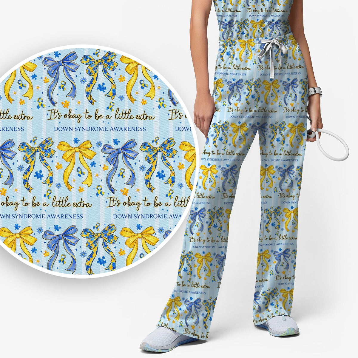 Down Syndrome Awareness Ribbon Nurse Scrub Set