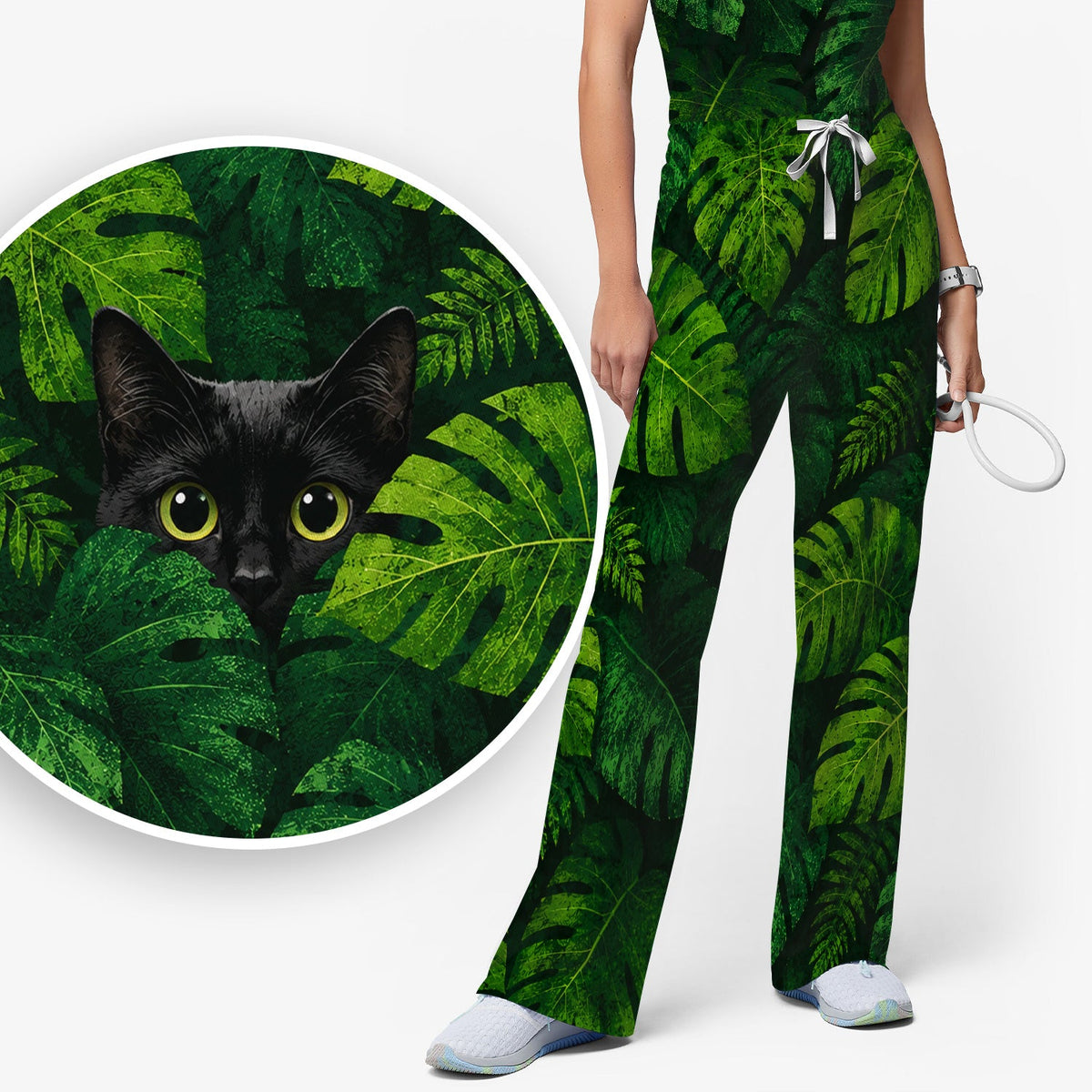 Hidden Black Cat Nurse Scrub Set