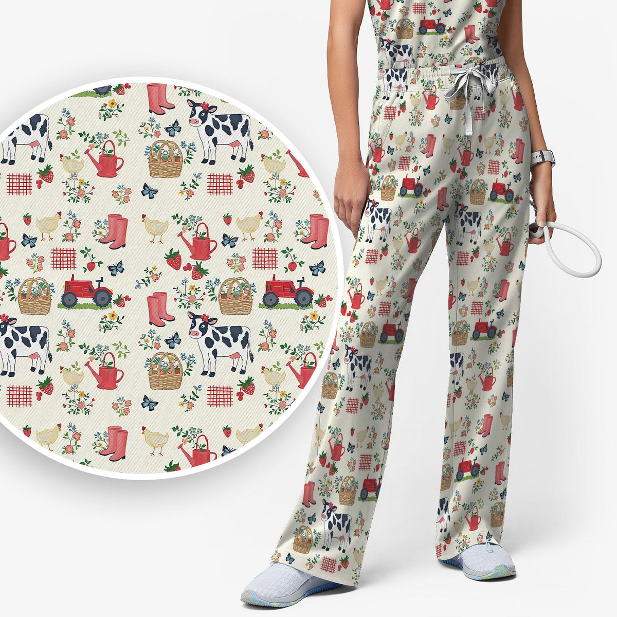 Cow Chicken Farm Nurse Scrub Set