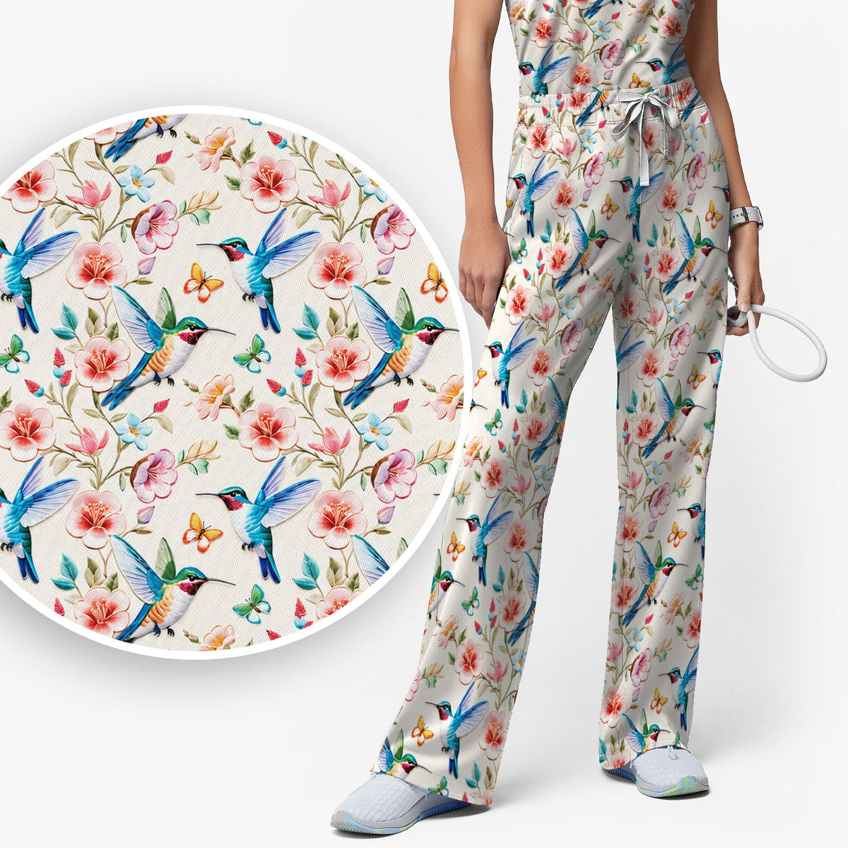 Hummingbird Blossom Butterfly Nurse Scrub Set