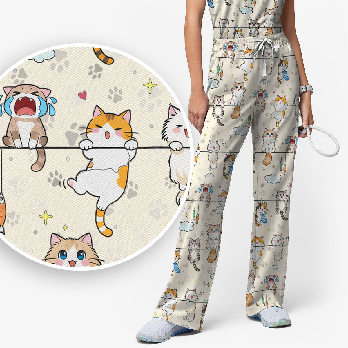 Cats With Cute Expressions Nurse Scrub Set