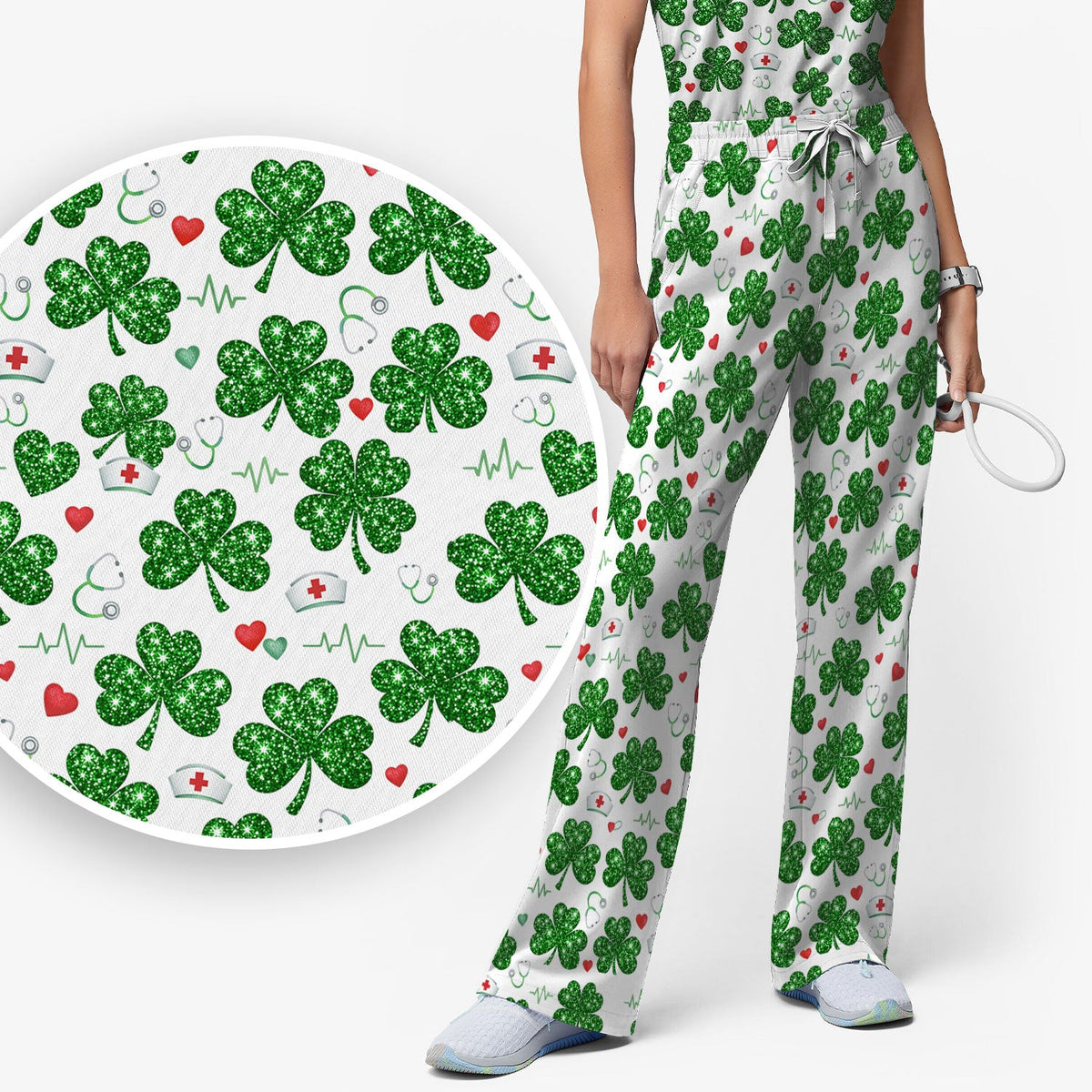 St Patrick Clover Nurse Scrub Set