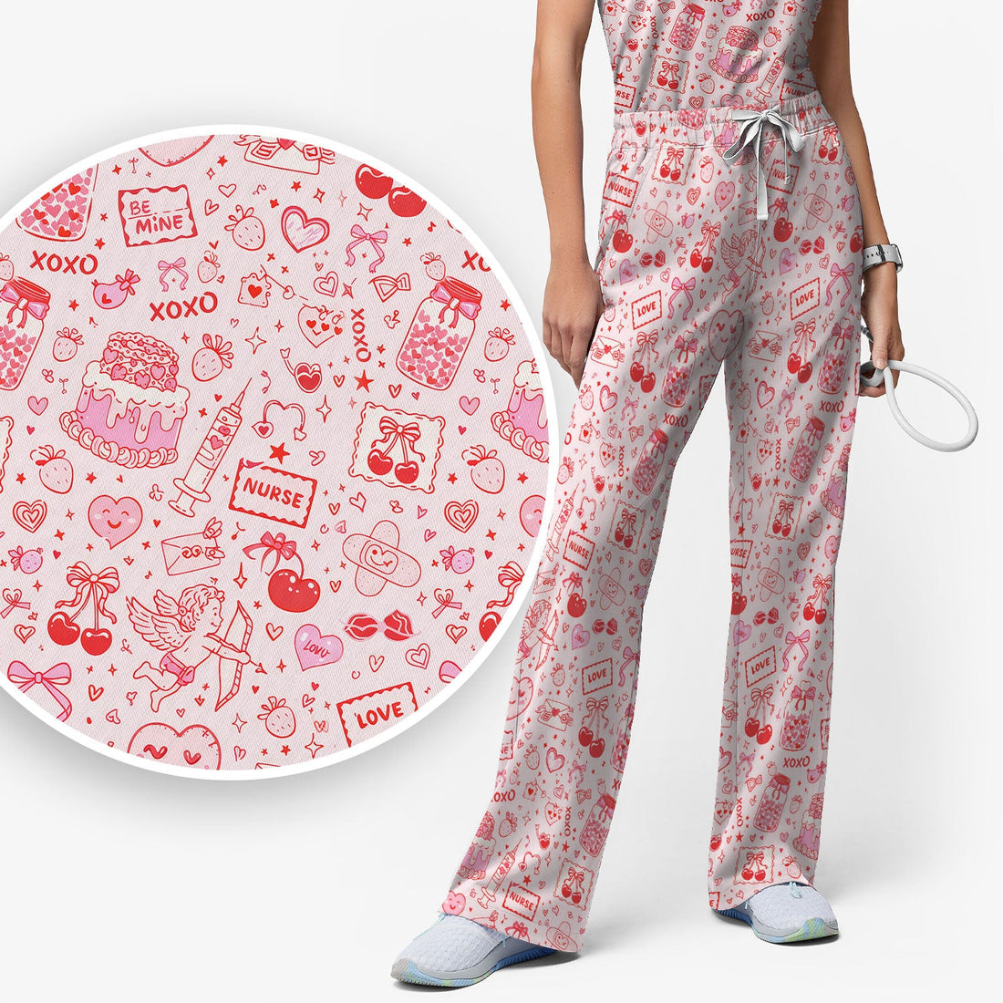 Valentine Pink XOXO Nurse Scrub Set